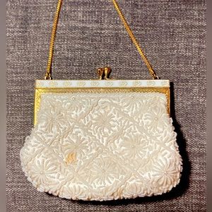 Off white beaded evening clutch purse